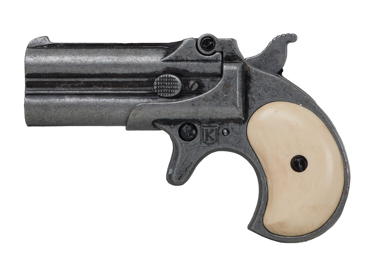 Deko Pistole Kolser Derringer 95 USA 1866 Kaliber .41 antikgrau Griffschalen in Elfenbeinoptik