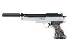 Federdruck Luftpistole Weihrauch HW 45 Silver Star Schichtholzgriff Kaliber 4,5 mm (P18) <b>+ Schalldämpfer schwarz</b>